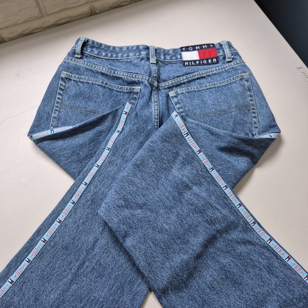 Vtg Y2K Tommy Hilfiger‎ Jeans Juniors 9 High Rise Wide Leg Flare Big Flag 90s